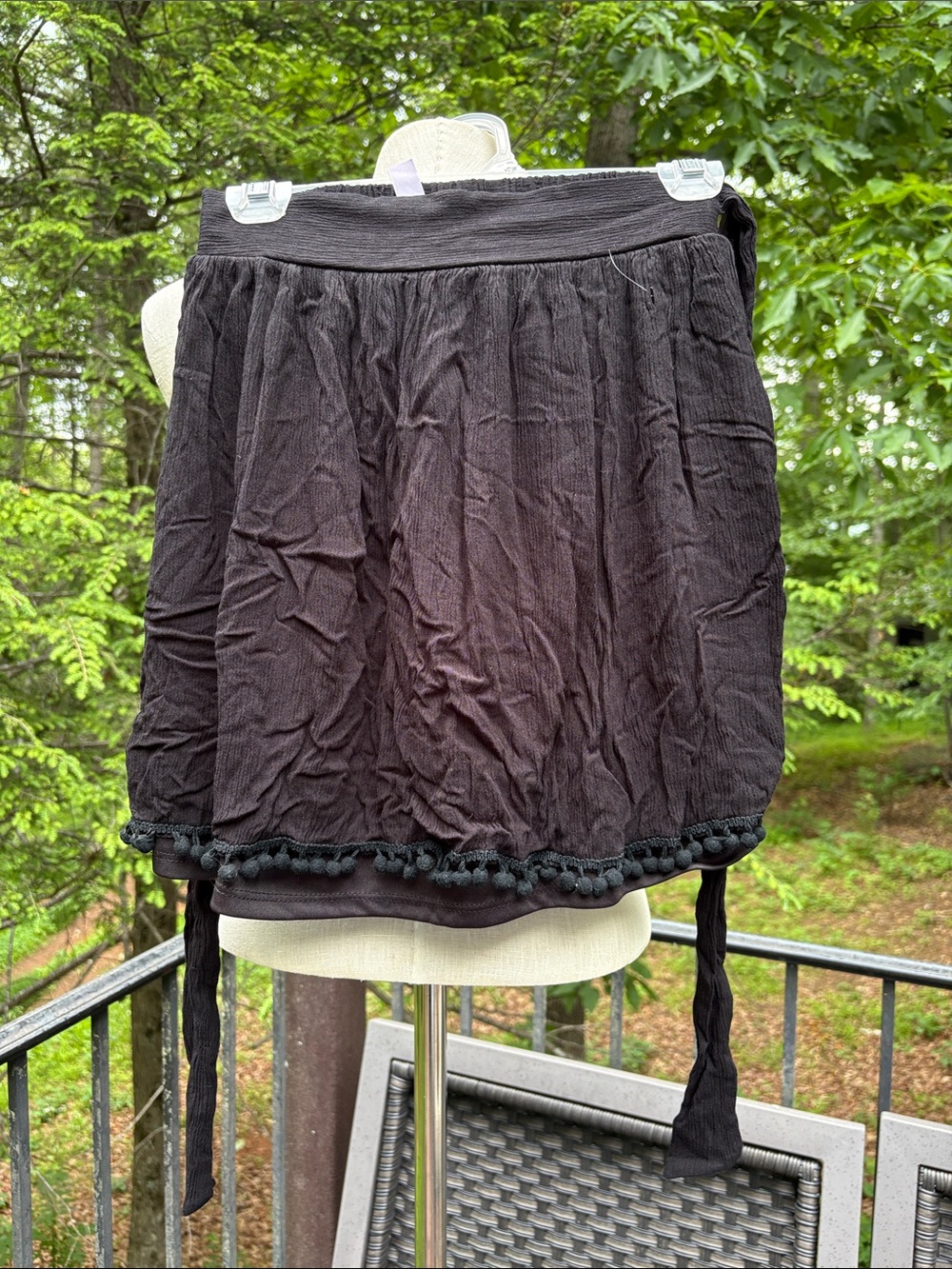 Alya Black Pom Pom Hem layered Skirt sz S